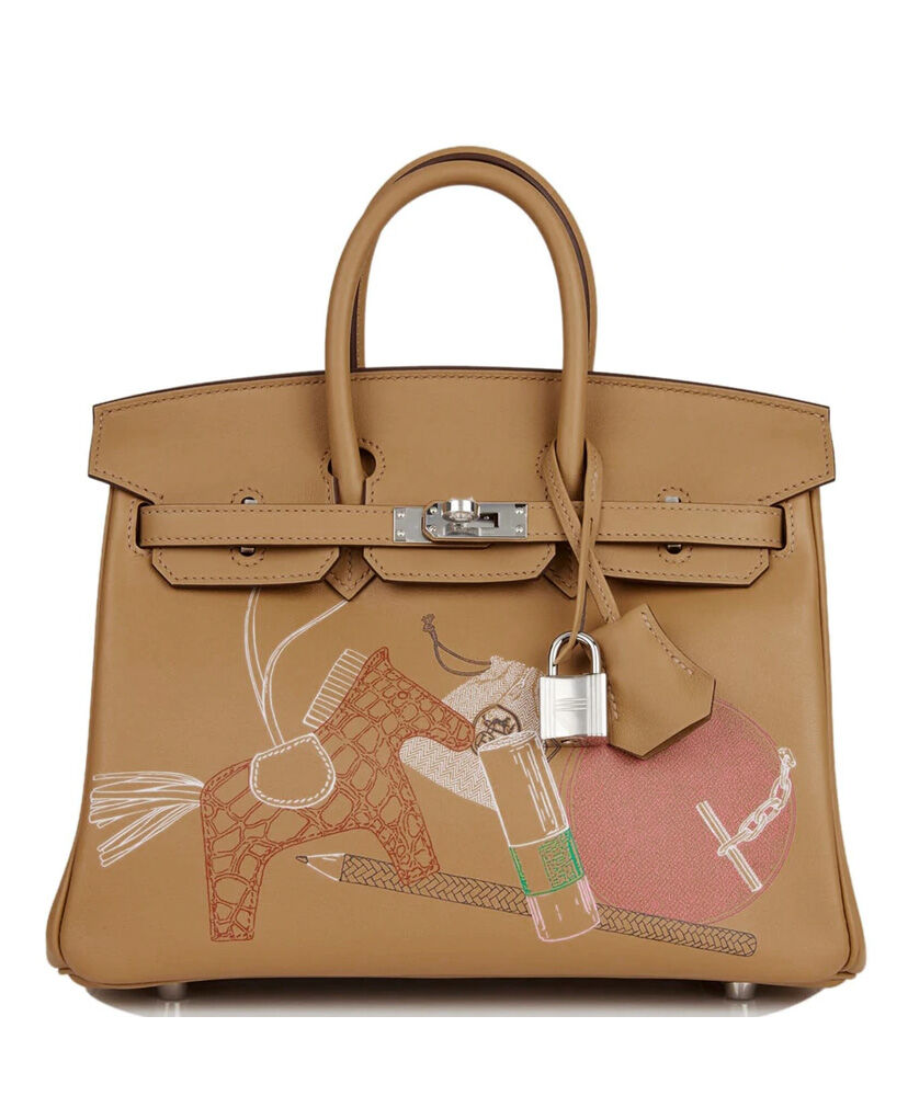 Hermes Birkin 25 In   Out Biscuit Swift Palladium Hardware Coffee