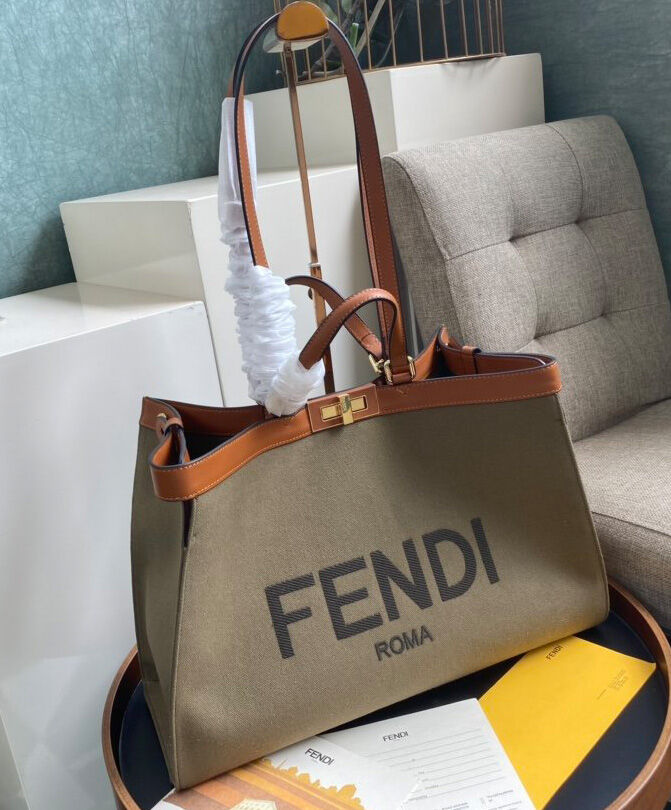 Fendi Peekaboo X-tote Canvas bag 8BH374 Khaki