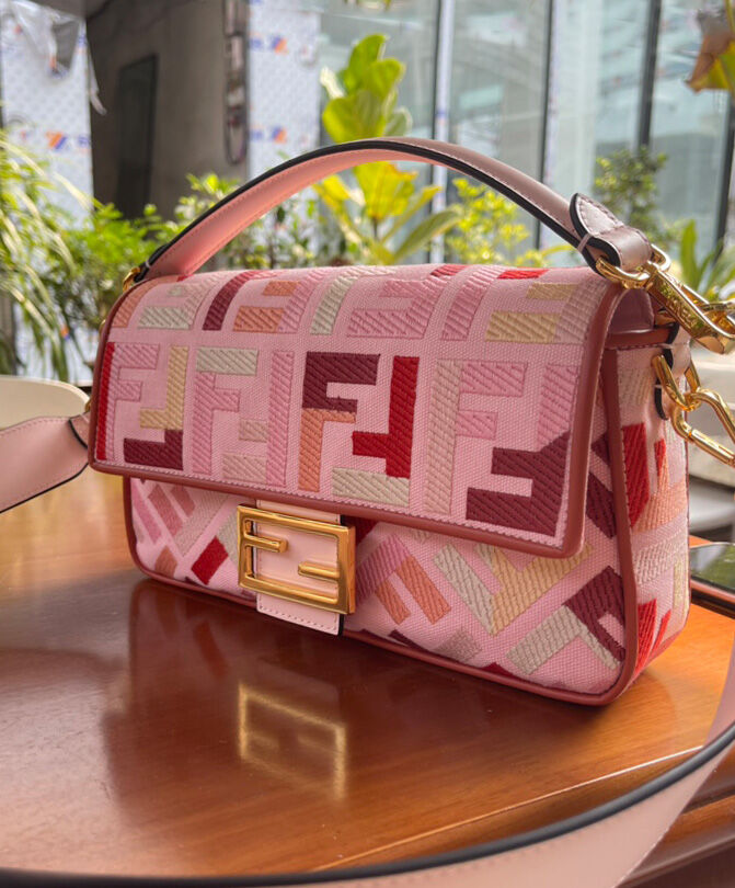 Fendi Beige FF Canvas Bag Pink