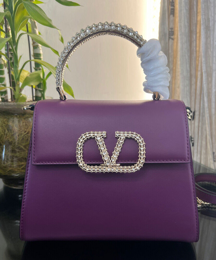 Valentino Small Vsling Calfskin Handbag With Jewel Handle Purple