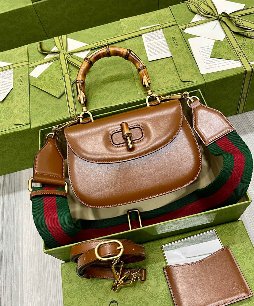 Gucci Small Top Handle Bag With Bamboo 675797 Coffee