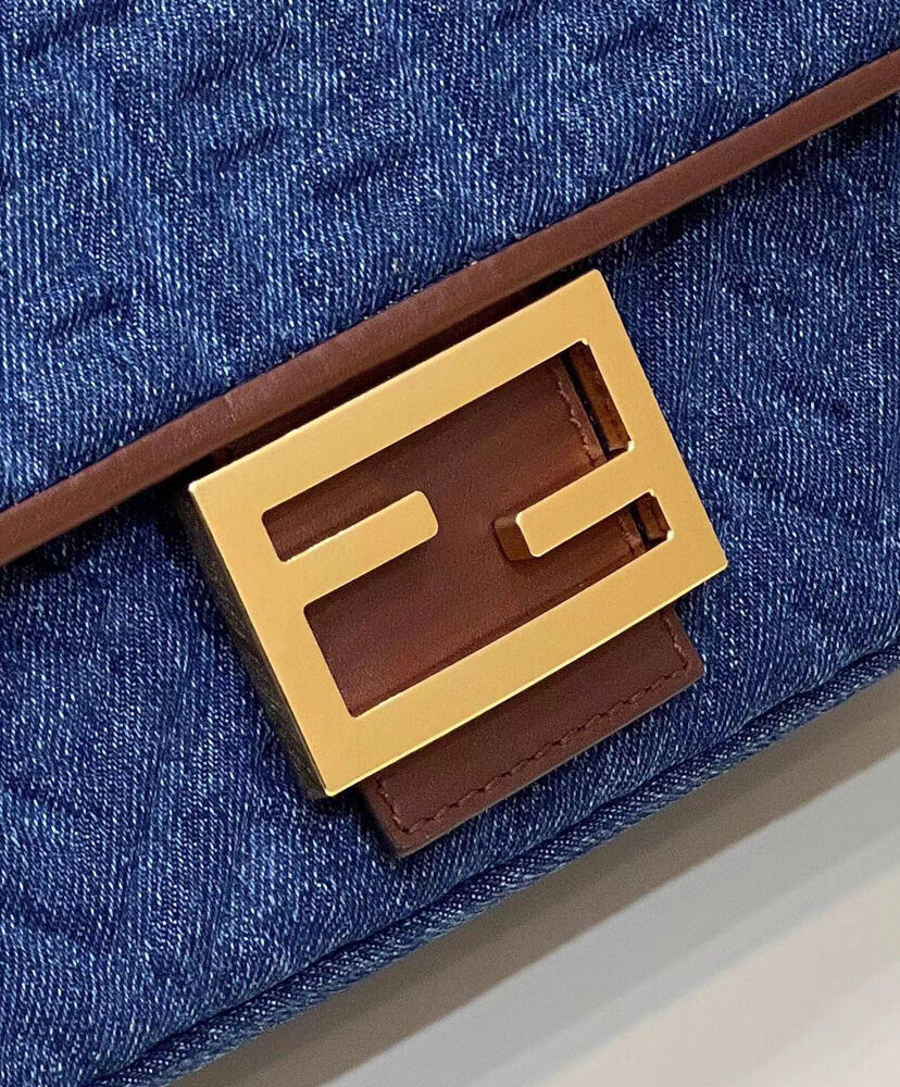 Fendi Baguette Chain Midi Denim Bag 8BR793 Blue