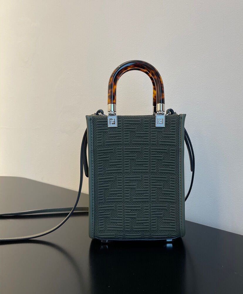 Fendi Mini Sunshine Shopper FF Fabric Mini Bag 8BS051 Green