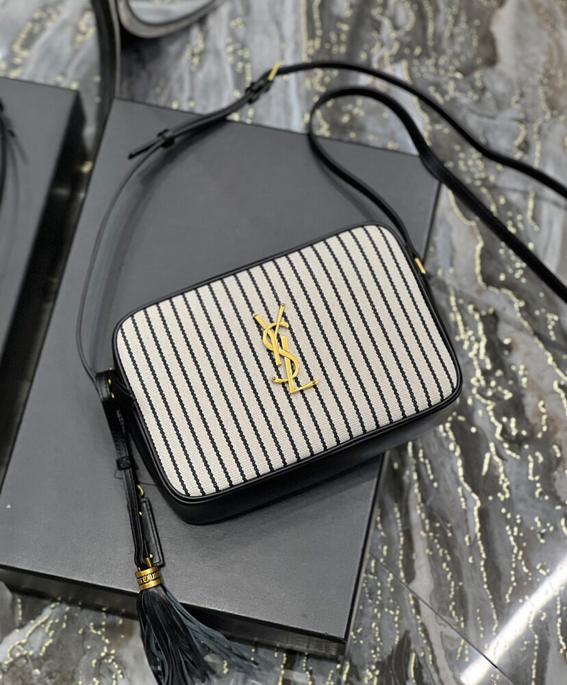 Saint Laurent Lou Camera Bag In Canvas And Smooth Leather Cream