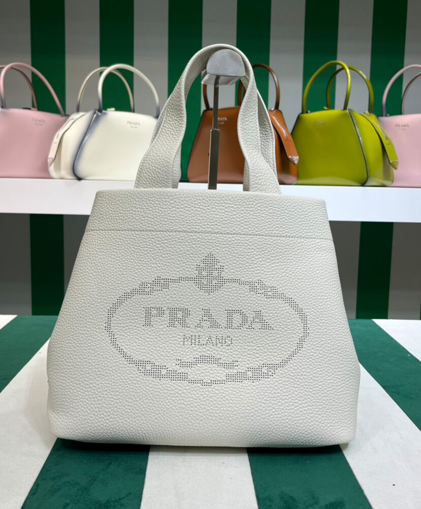 Prada Medium Leather Tote 1BG384 Cream