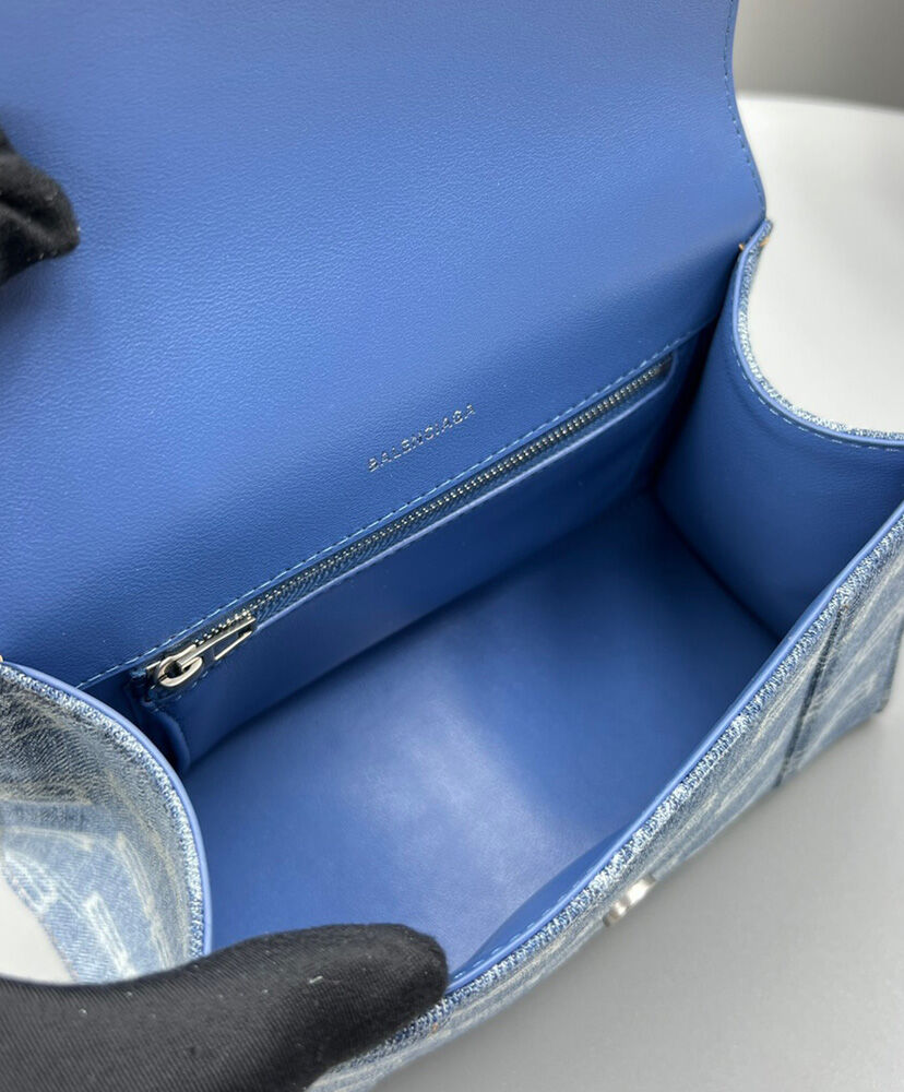 Balenciaga BB Monogram Hourglass Small Bleached Denim Tote Blue