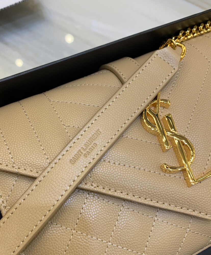 Saint Laurent Envelope Small Bag In Mix Quilted Grain De Poudre Embossed Leather Apricot
