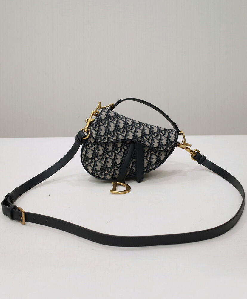 Christian Dior Mini Saddle Bag With Strap Dark Blue