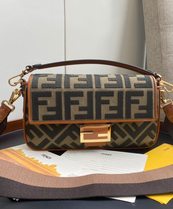 Fendi Beige FF Canvas Bag Coffee