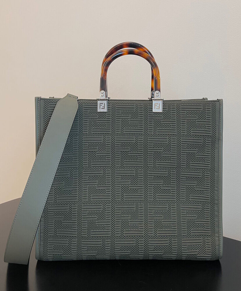 Fendi Sunshine Medium FF Fabric Shopper Green