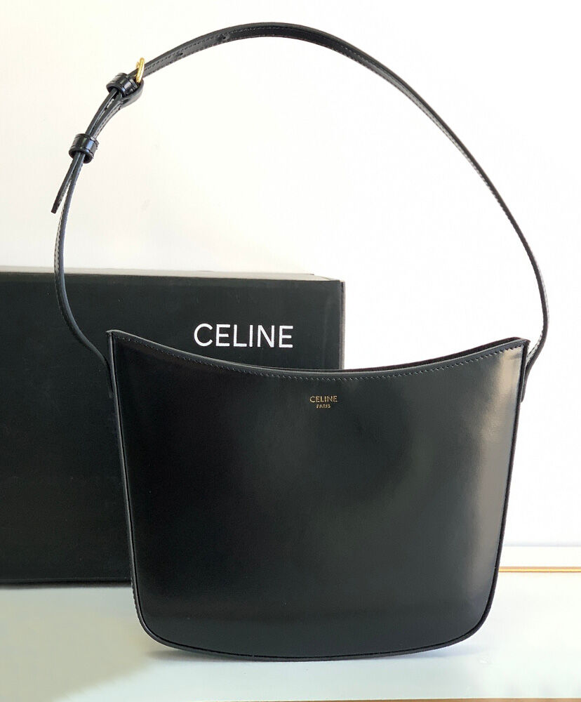 Celine Medium Celine Croque Bag In Shiny Calfskin Black