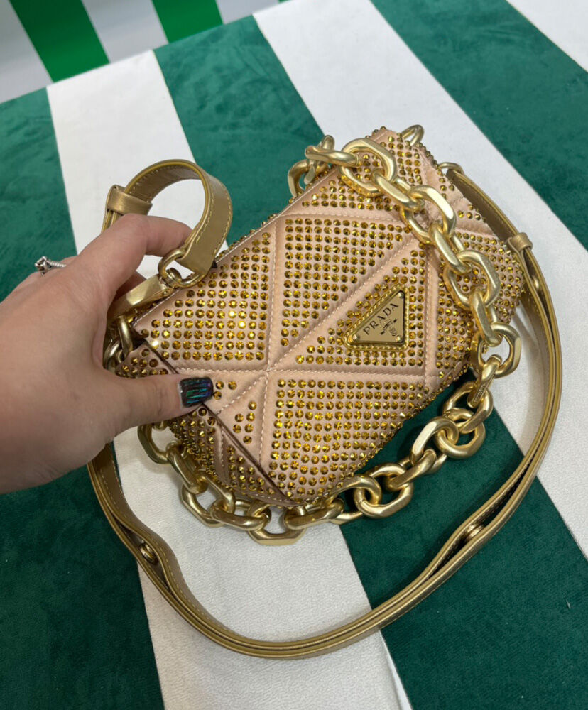 Prada Satin Mini-bag With Crystals 1BD329 Golden