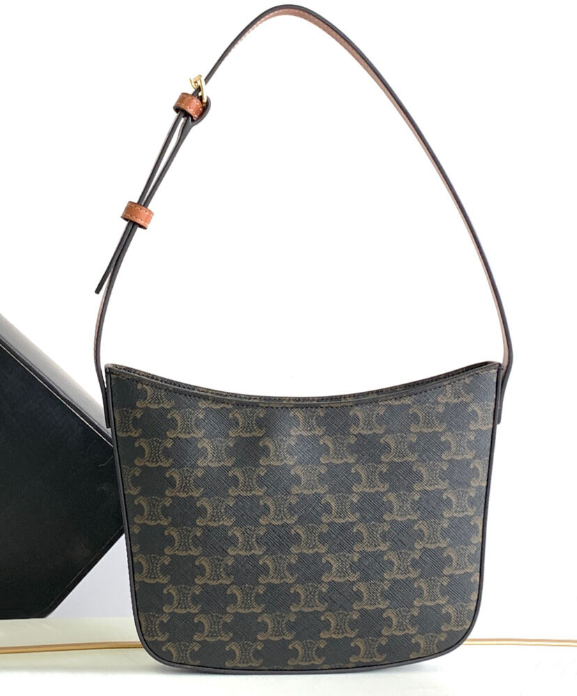 Celine Medium Celine Croque Bag In Triomphe Canvas And Calfskin Coffee