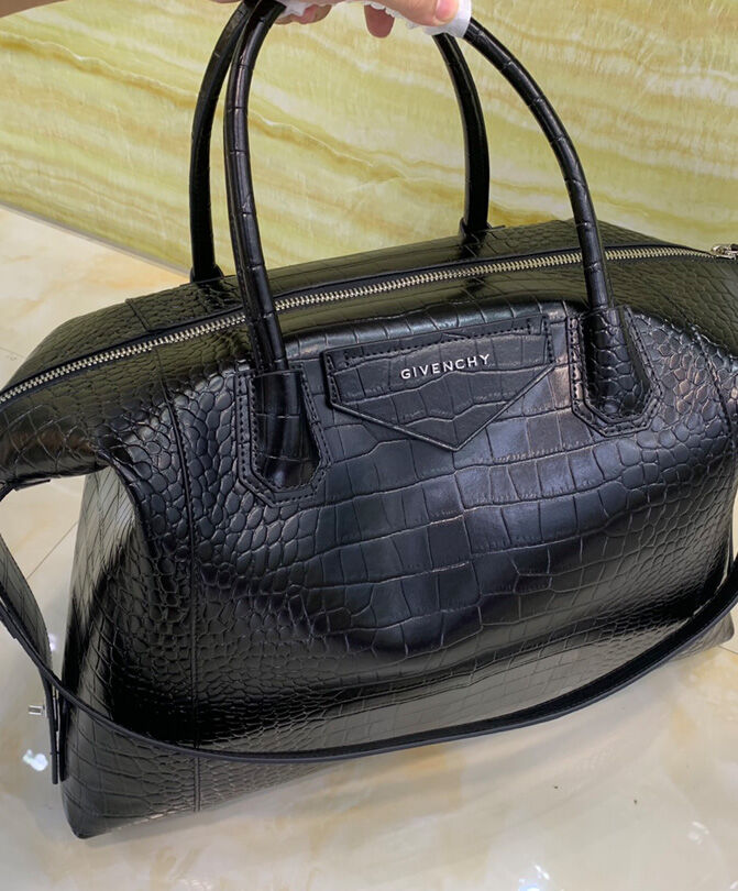 Givenchy Medium Antigona Soft Bag In Crocodile Effect Leather Black