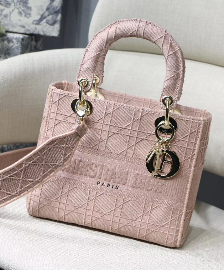 Christian Dior Medium Lady D-lite Embroidered Cannage Bag Pink