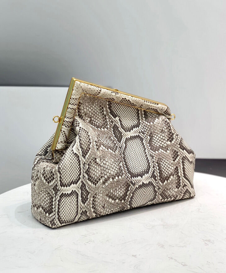 Fendi First Medium Python Leather Bag 8BP127 Gray