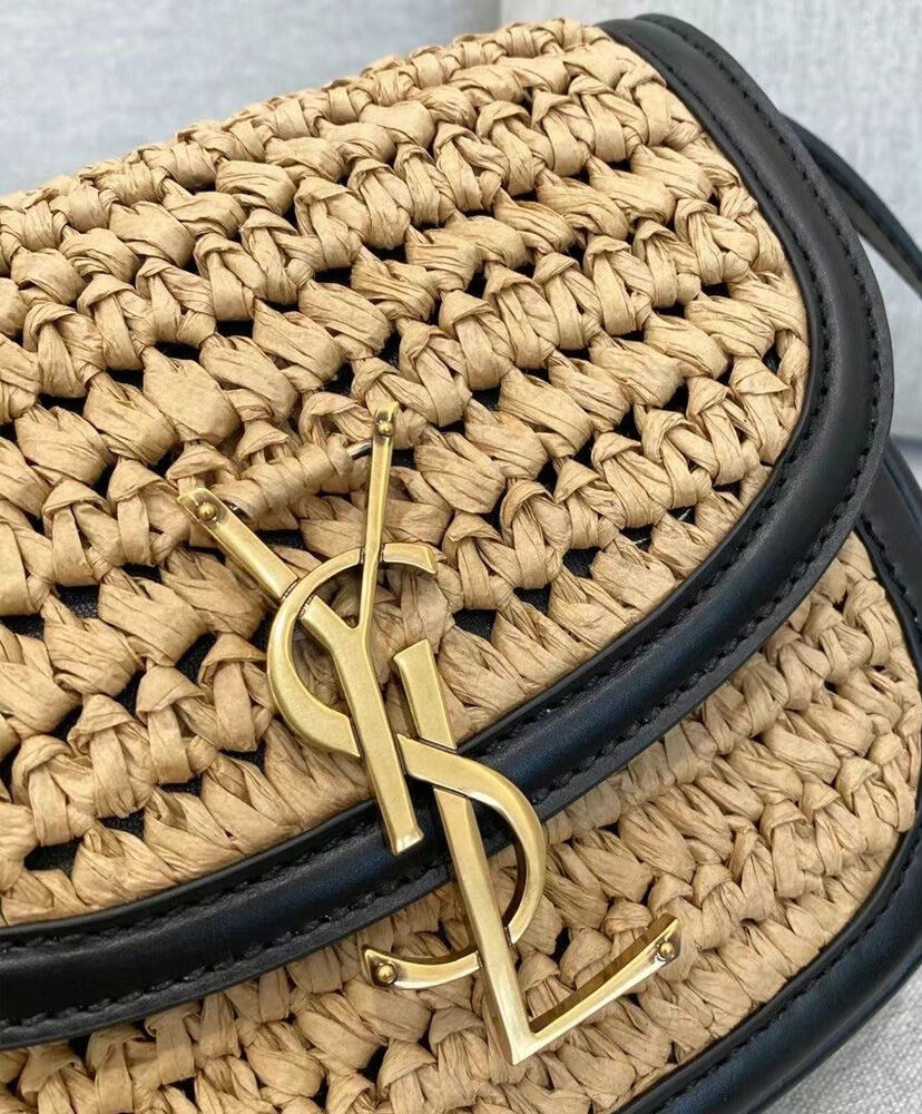 Saint Laurent Kaia Small Satchel In Raffia And Leather 6197401 Apricot