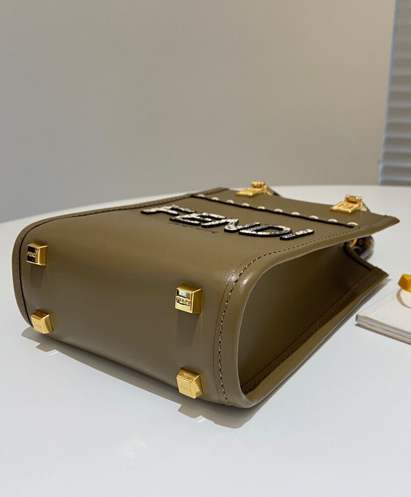 Fendi Mini Sunshine Shopper Leather And Elaphe Bag 8BS051 Khaki