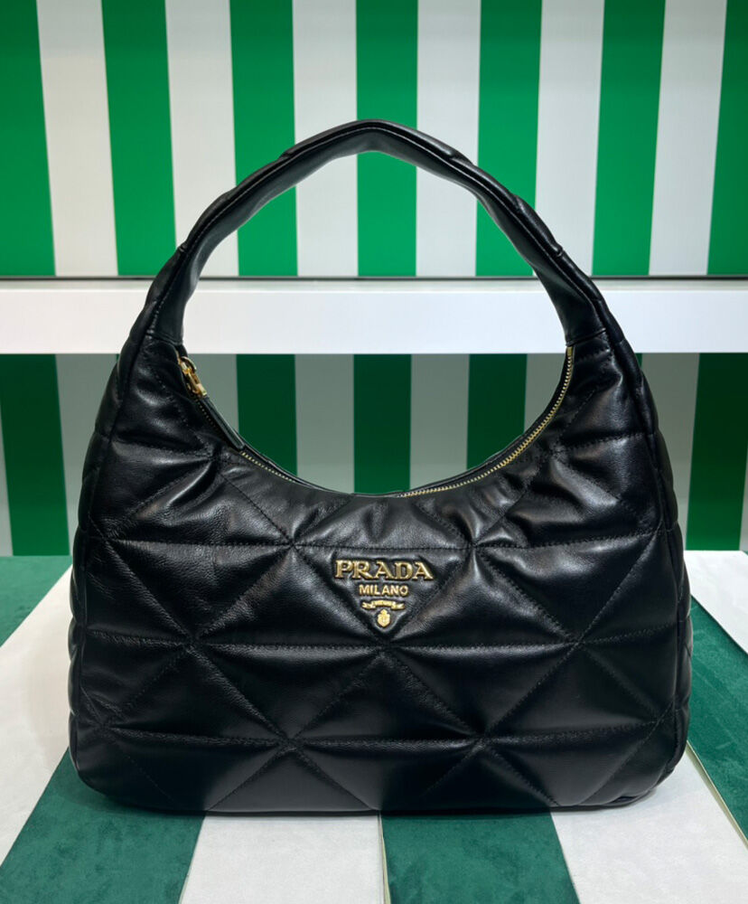 Prada Large, Topstitched Nappa-leather Bag 1BC183 Black