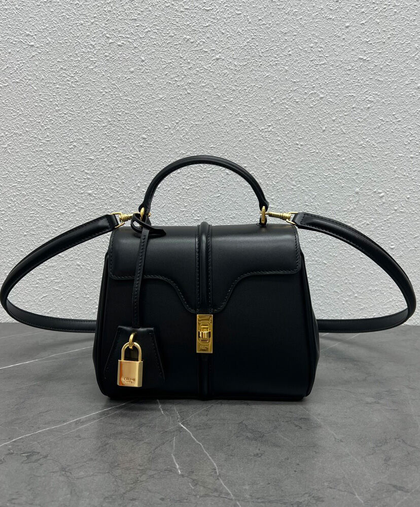Celine Mini 16 In Natural Calfskin Black