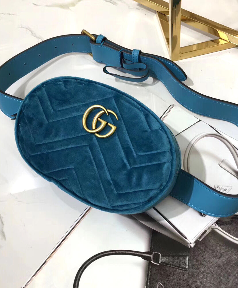 Gucci GG Marmont matelasse velvet belt bag 476434 Blue