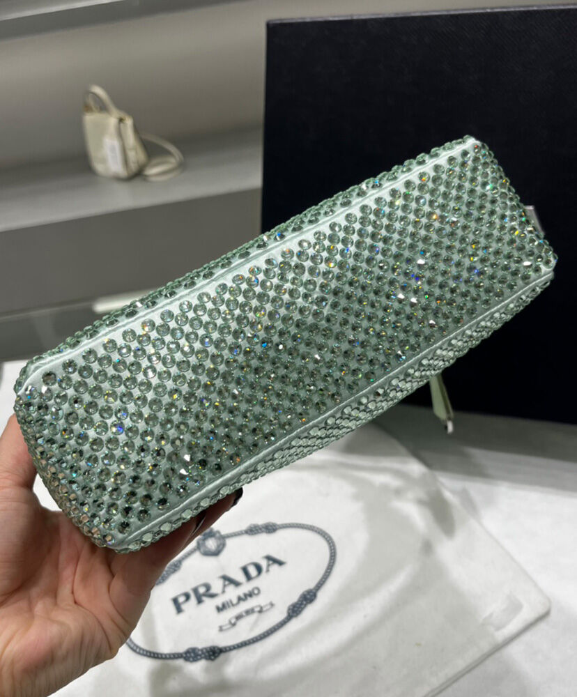 Prada Satin Mini-bag With Artificial Crystals Green