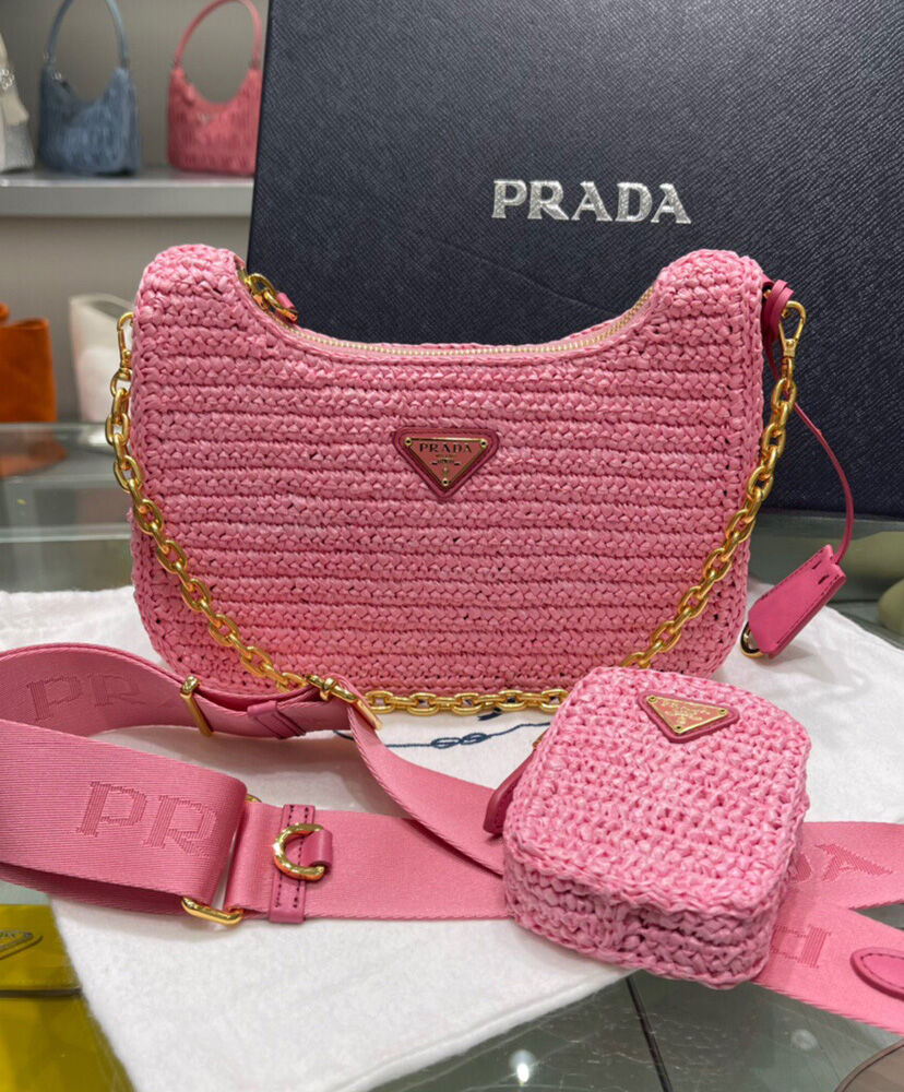Prada Re-Edition 2005 Raffia Bag 1BH204 Pink