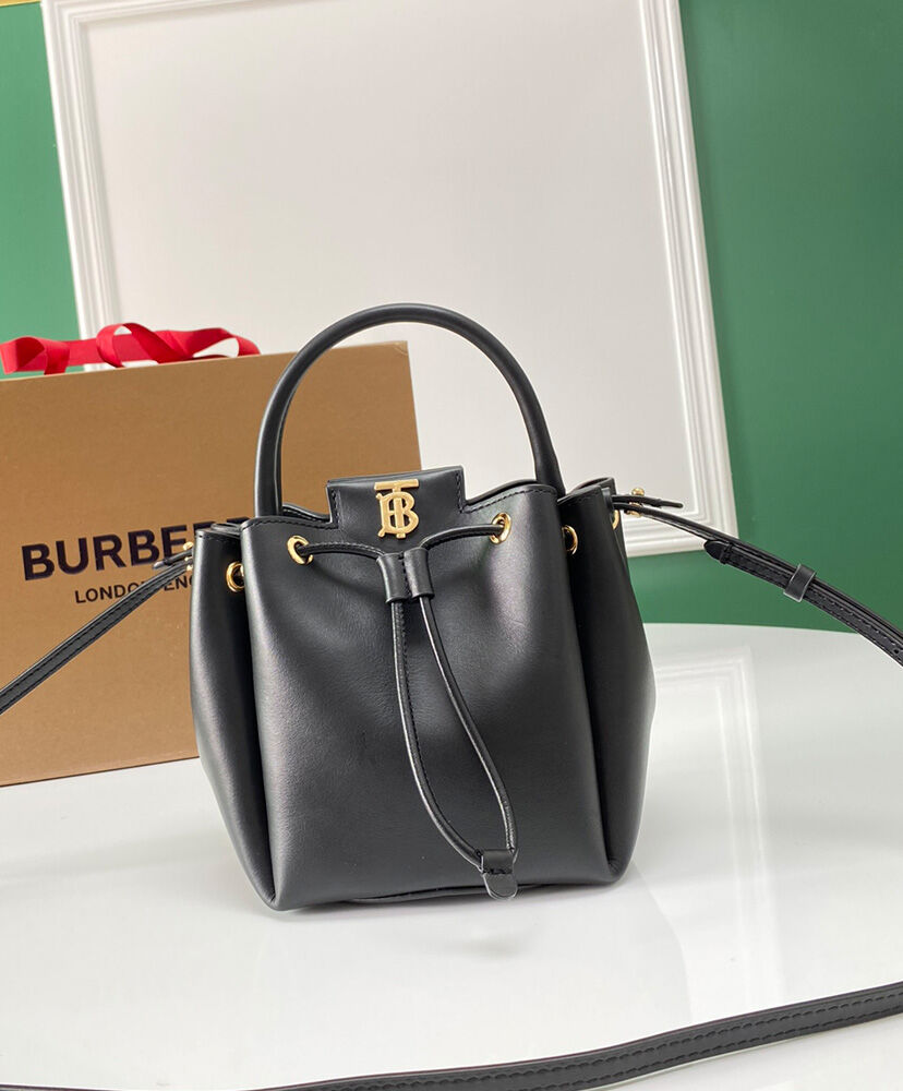 Burberry Monogram Motif Leather Bucket Bag Black