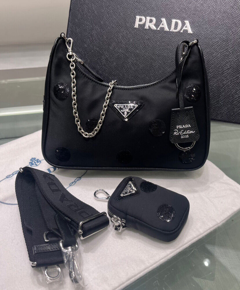 Prada Re-Edition 2005 Re-Nylon polka-dot bag 1BH2045 Black