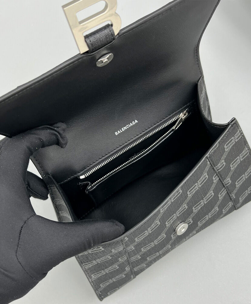 Balenciaga Hourglass Small Handbag BB Monogram Coated Canvas Black
