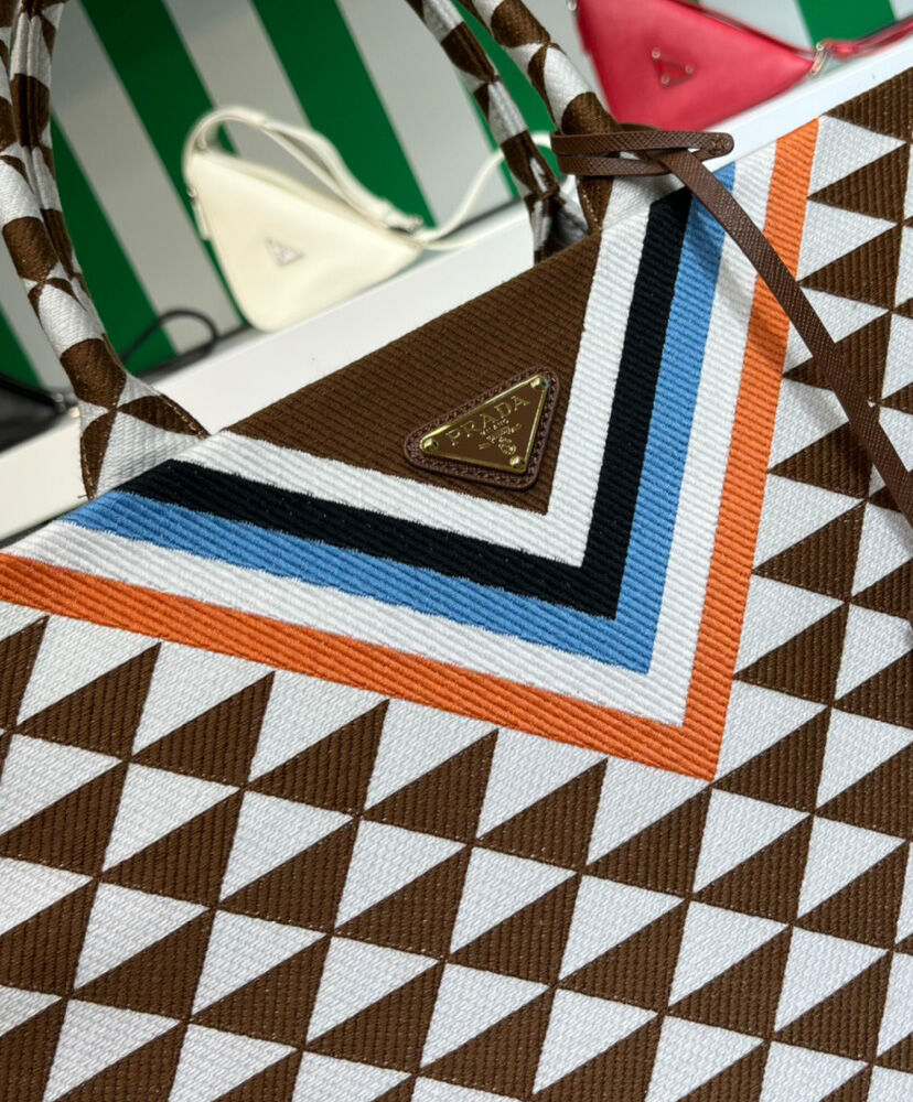 Prada Symbole Jacquard Fabric Handbag Coffee