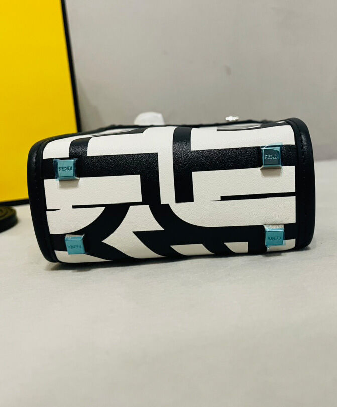 Fendi Mini Sunshine Shopper Two-tone printed leather Fendi Roma Capsule Mini-bag 8BS051 Black
