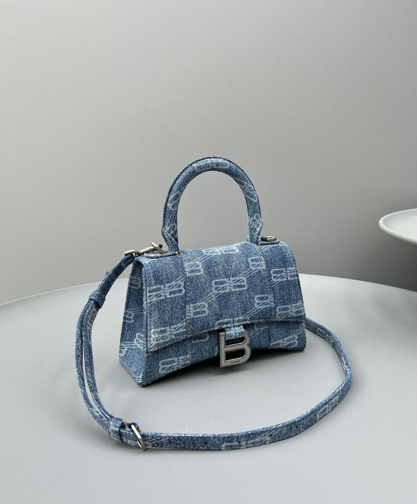 Balenciaga BB Monogram Hourglass XS Denim Tote Blue