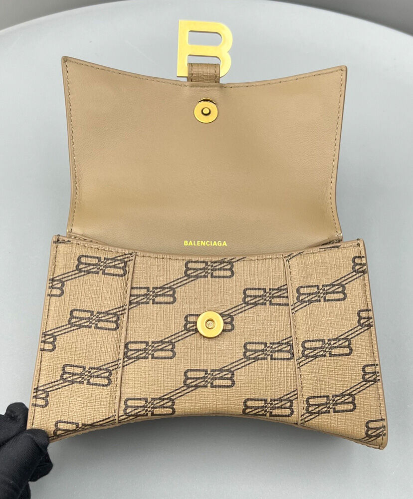 Balenciaga Hourglass XS Handbag BB Monogram Coated Canvas Apricot