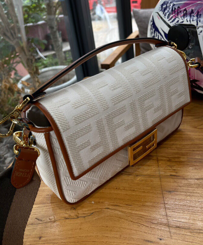 Fendi Baguette FF Canvas Bag 8BR600 Cream