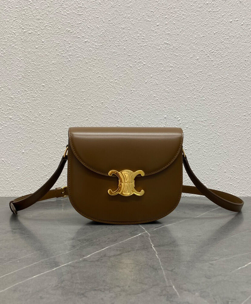 Celine Teen Besace Triomphe In Shiny Calfskin Coffee