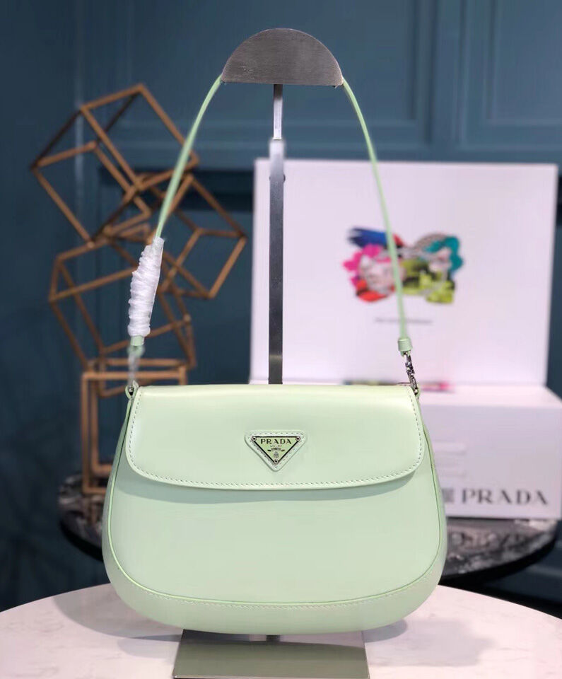 Prada Cleo brushed leather shoulder bag with flap 1BD311 Green