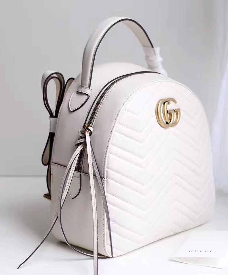 Gucci GG Marmont Quilted Leather Backpack Bag 476671 White