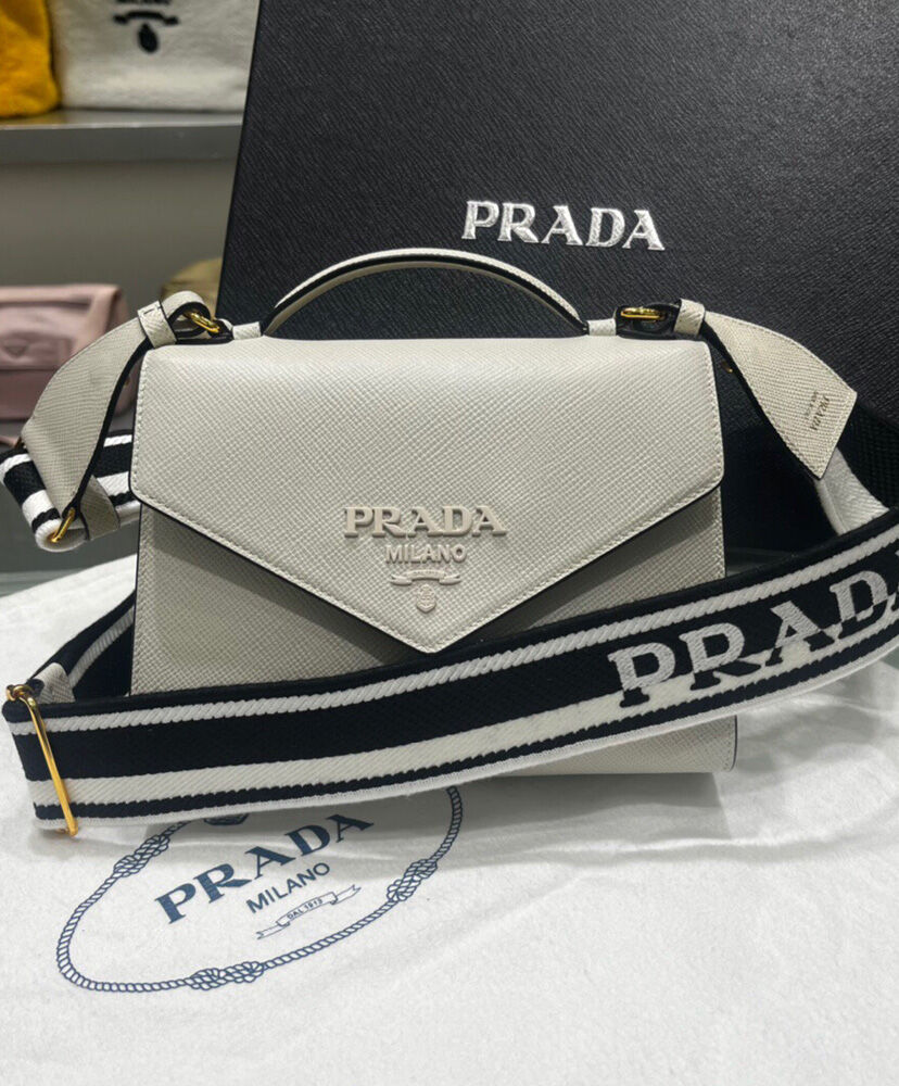 Prada Monochrome Saffiano And Leather Bag Cream