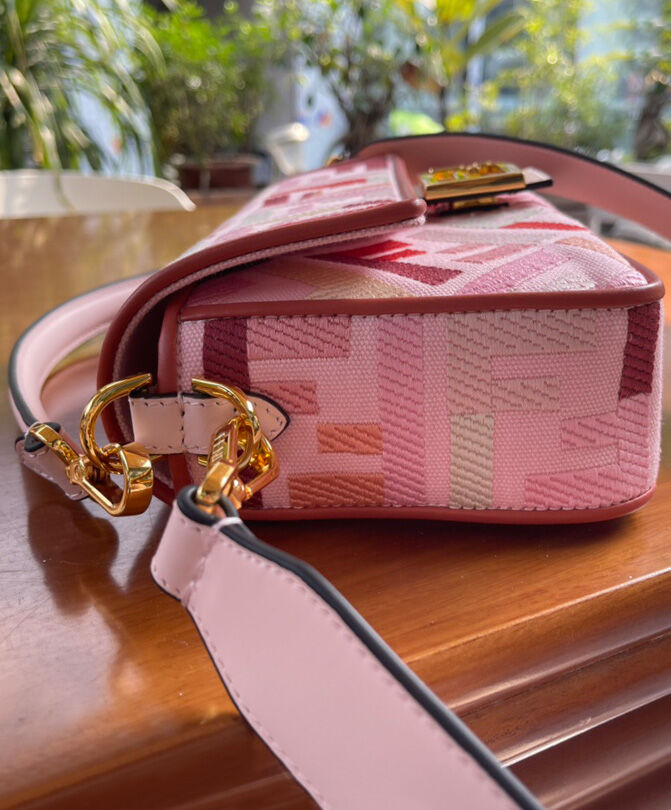 Fendi Beige FF Canvas Bag Pink