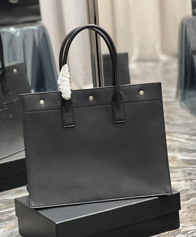 Saint Laurent Rive Gauche Small Tote Bag In Smooth Leather Black