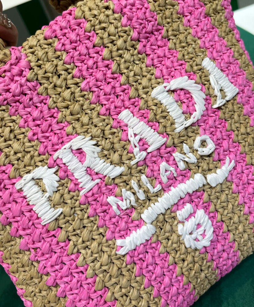 Prada Small Raffia Tote Bag Peachblow