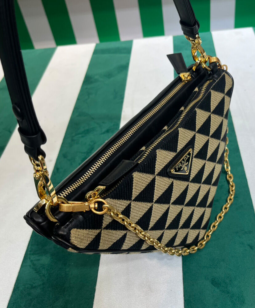 Prada Symbole Leather And Fabric Mini Bag 1BC176 Apricot