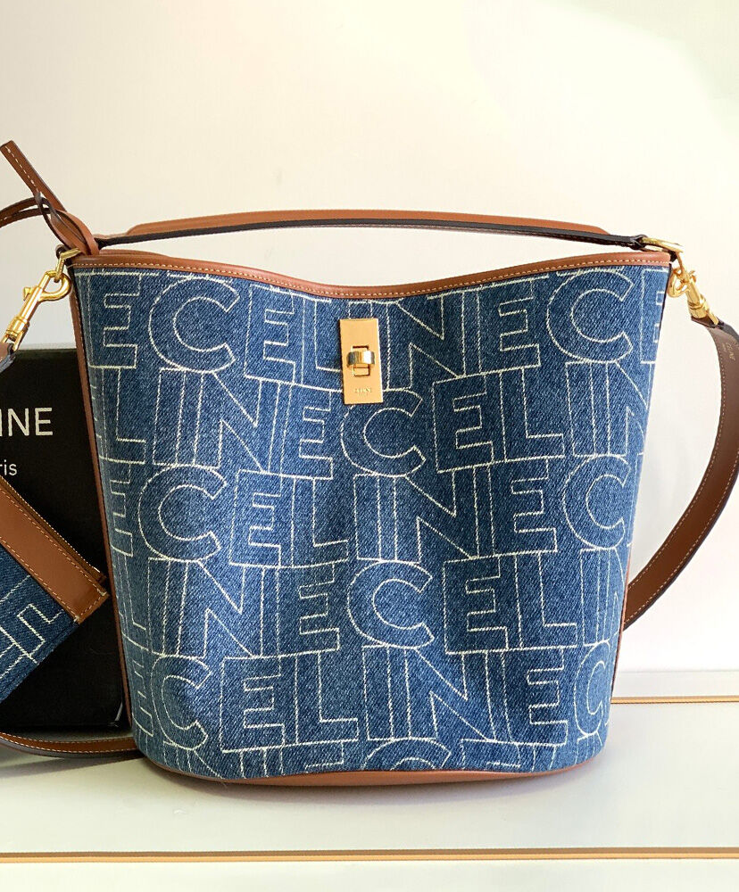 Celine Bucket 16 Bag In Denim With Celine All-Over Print Blue