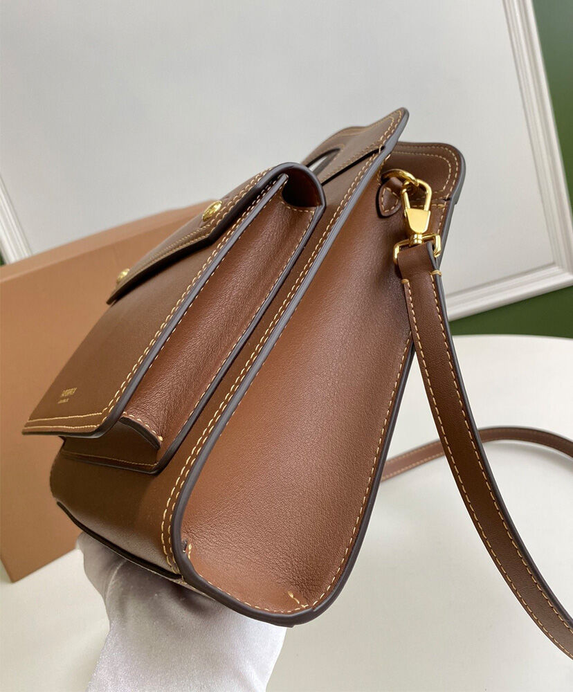 Burberry Mini Topstitch Detail Leather Pocket Bag Coffee