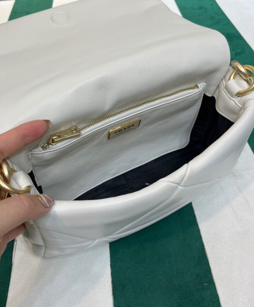 Prada System Nappa Patchwork Shoulder Bag 1BD328 White