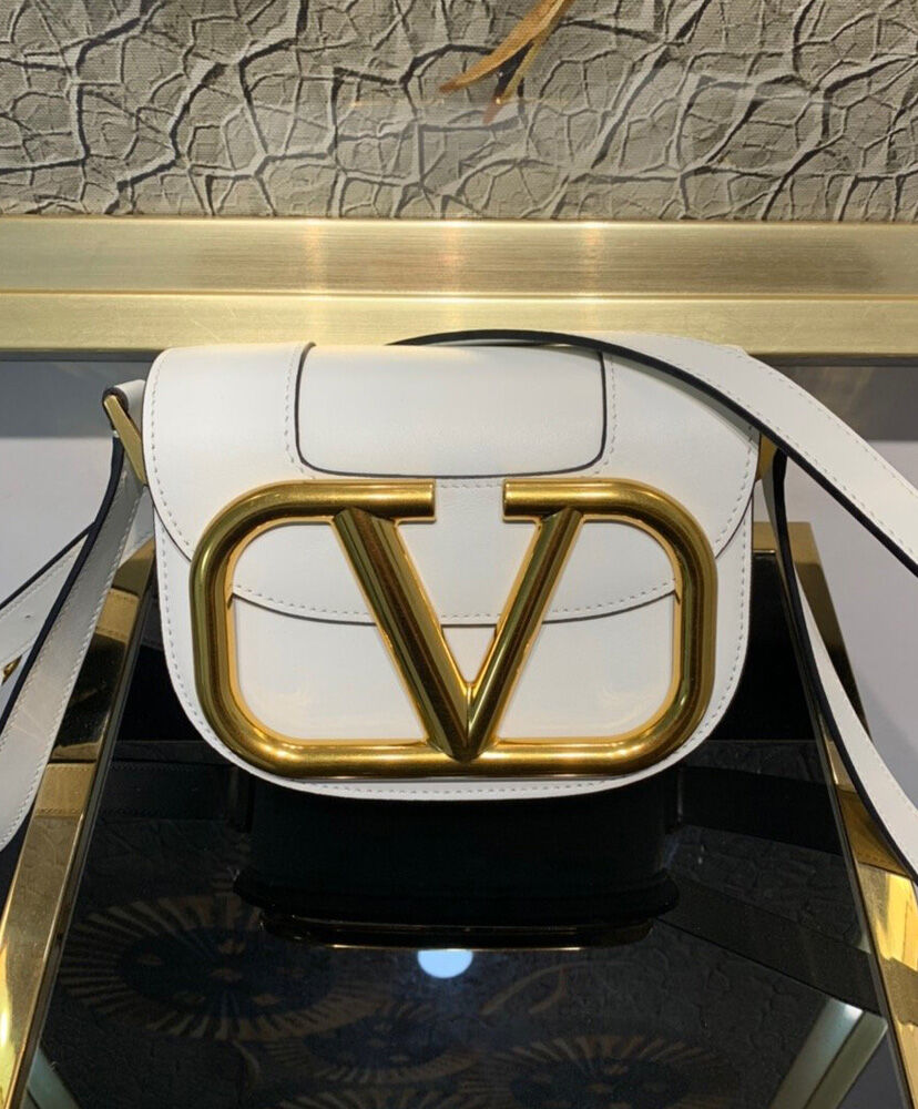Valentino Garavani Small Supervee Calfskin Crossbody Bag White