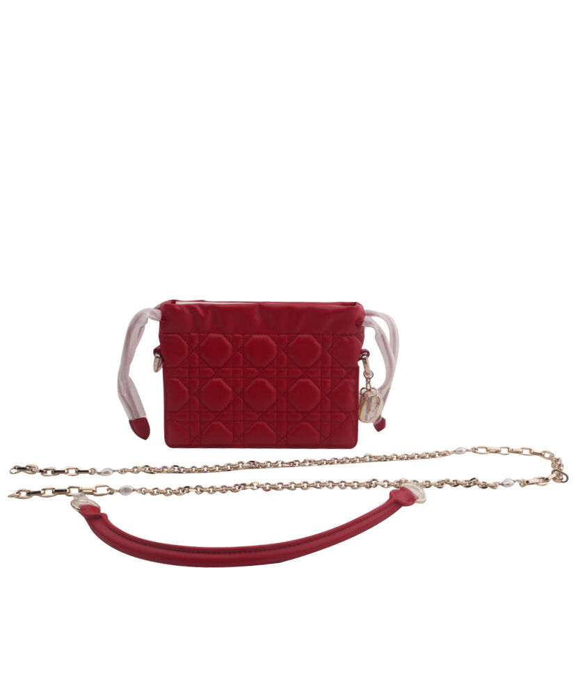 Dior Lady Dior Top Handle Drawstring Mini Bag S0981 Red