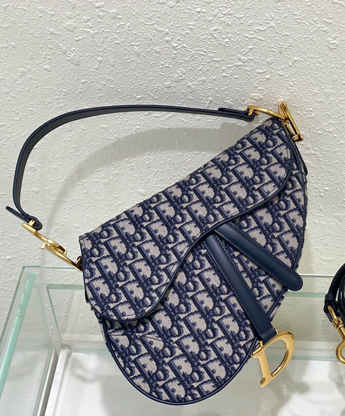 Christian Dior Saddle Bag With Strap Dark Blue