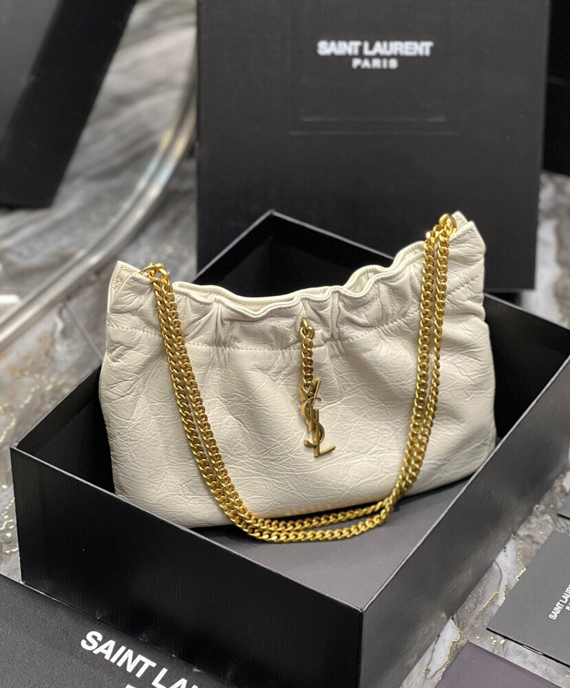 Saint Laurent Mini Leather Shoulder Bag Cream